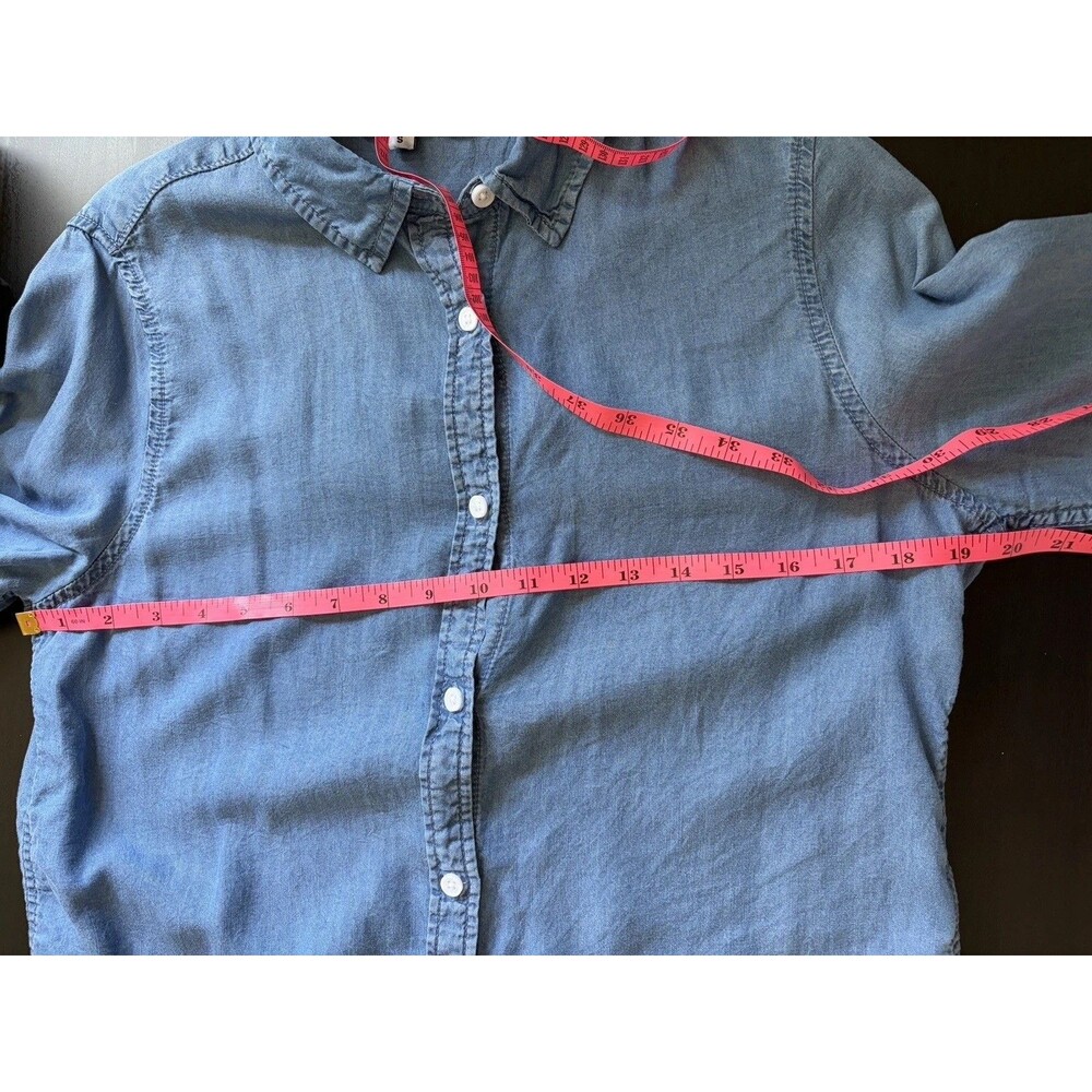 100% Tencel Lyocell Chambray Button Down Shirt Blue Small Lola River Preppy - Picture 5 of 6